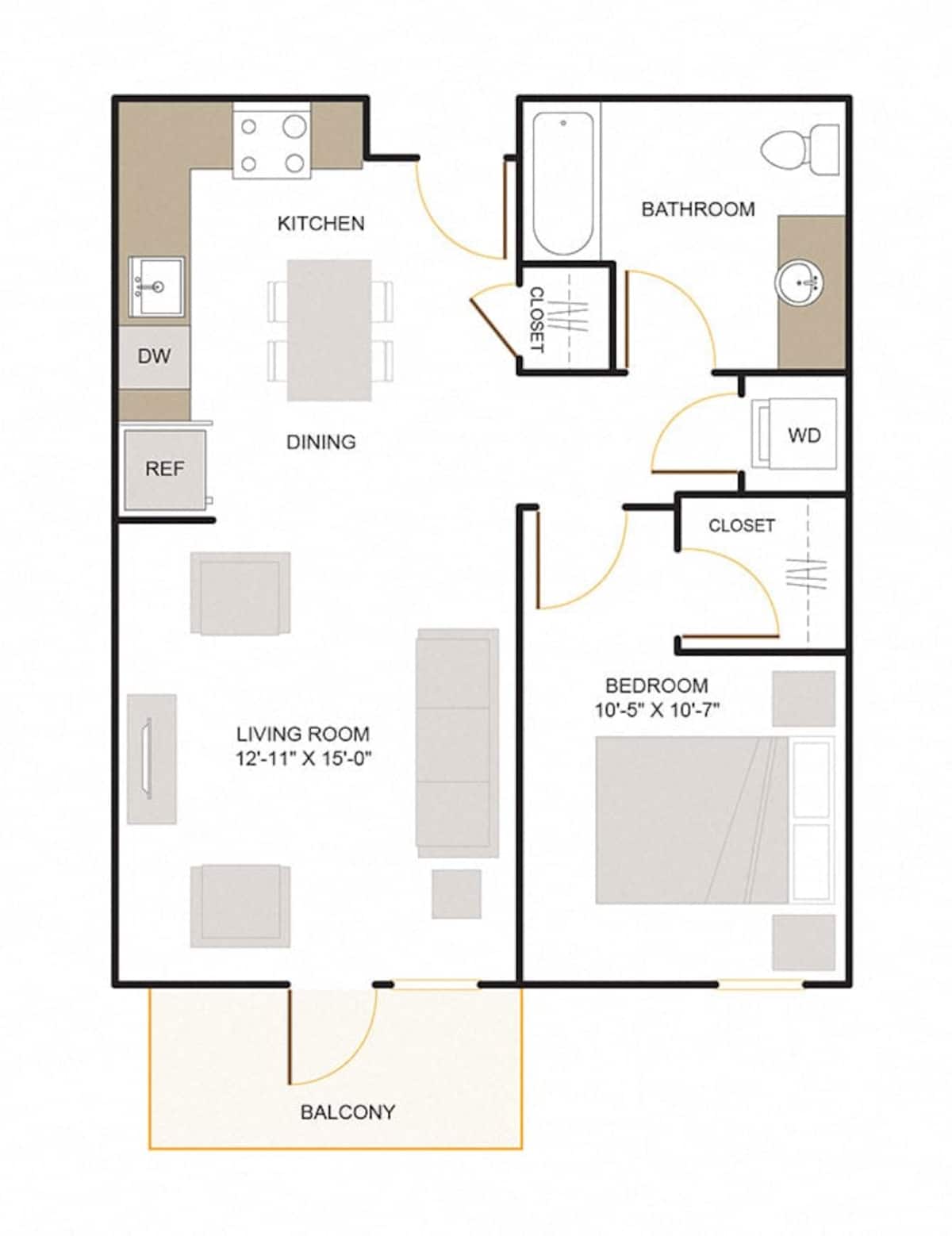 Floorplan diagram for B2.2 (1x1), showing 1 bedroom