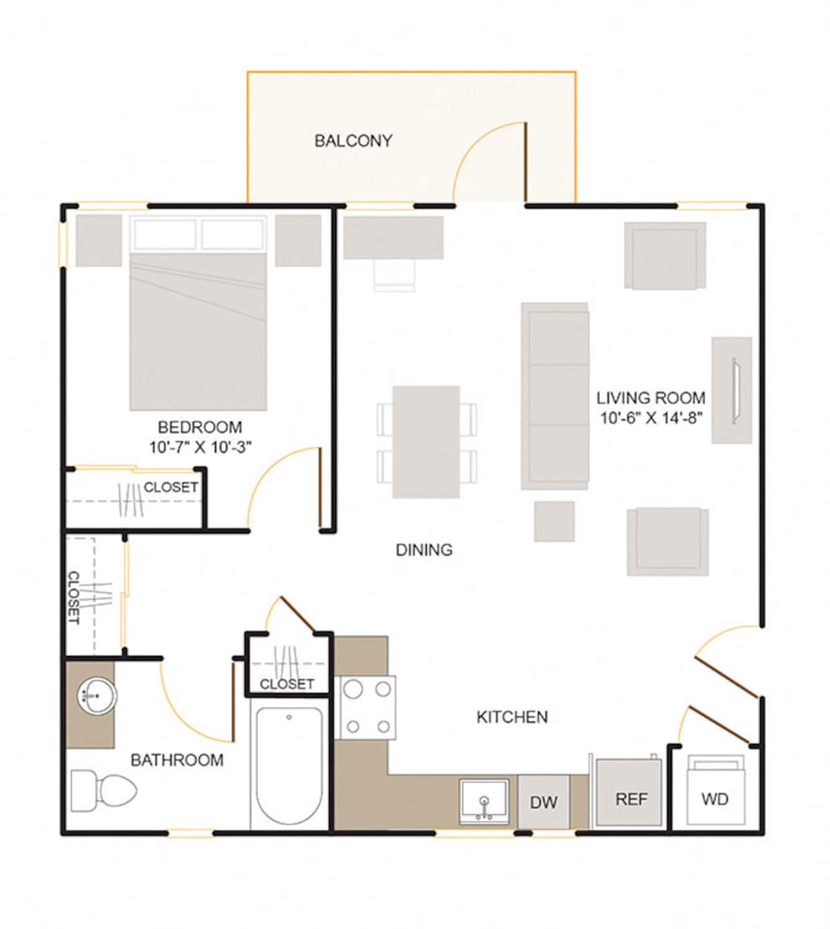 Floorplan diagram for B4 (1x1), showing 1 bedroom