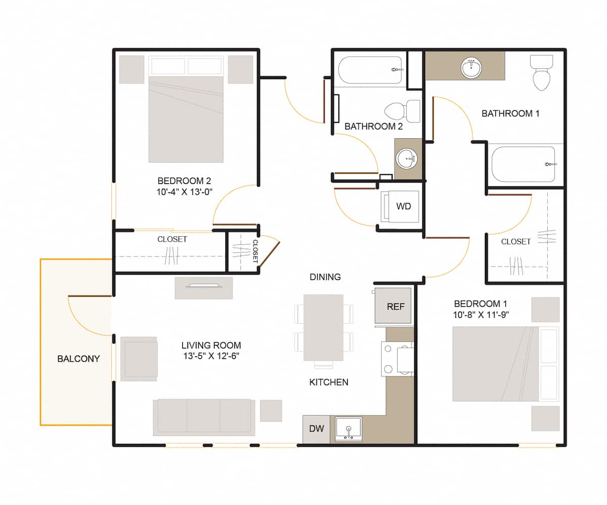 Floorplan diagram for C2.1 (2x2), showing 2 bedroom