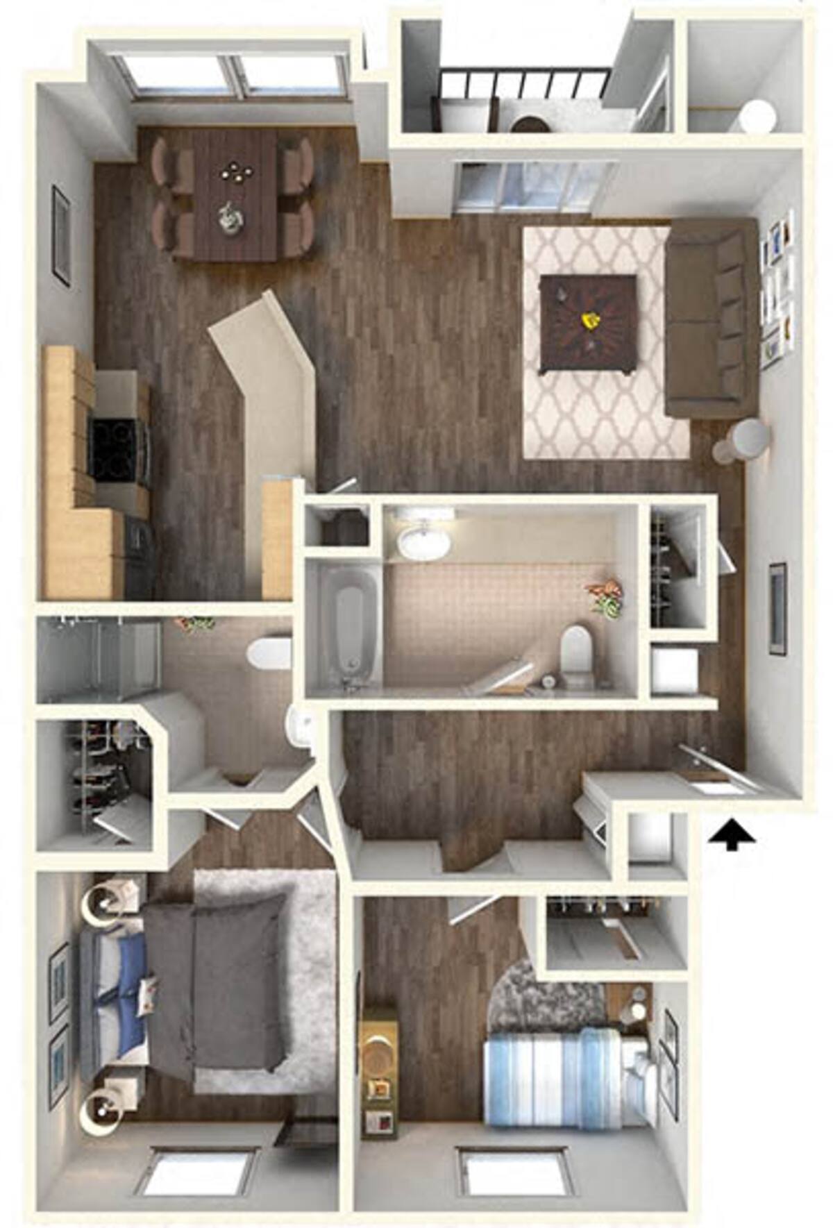 Floorplan diagram for B1, showing 2 bedroom