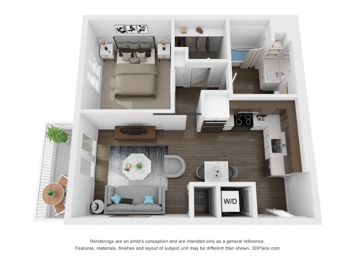 Floorplan diagram for A1 1x1, showing 1 bedroom