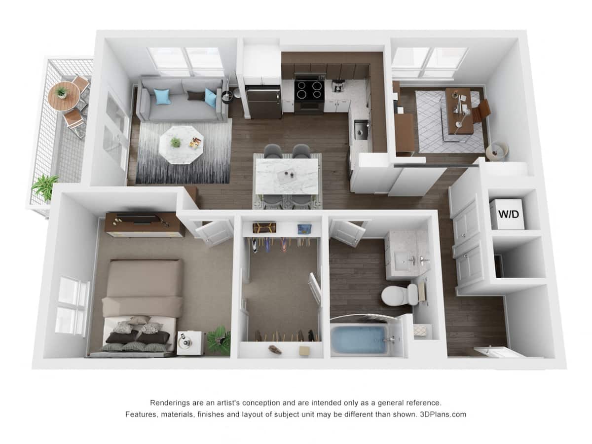 Floorplan diagram for A4 1x1 Den, showing 1 bedroom