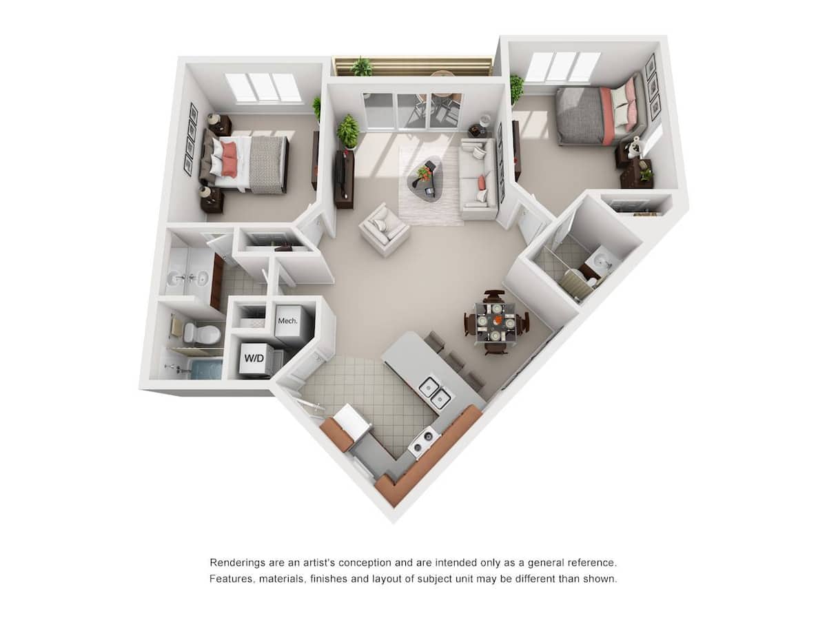 Floorplan diagram for 2Bed/2Bath, showing 2 bedroom