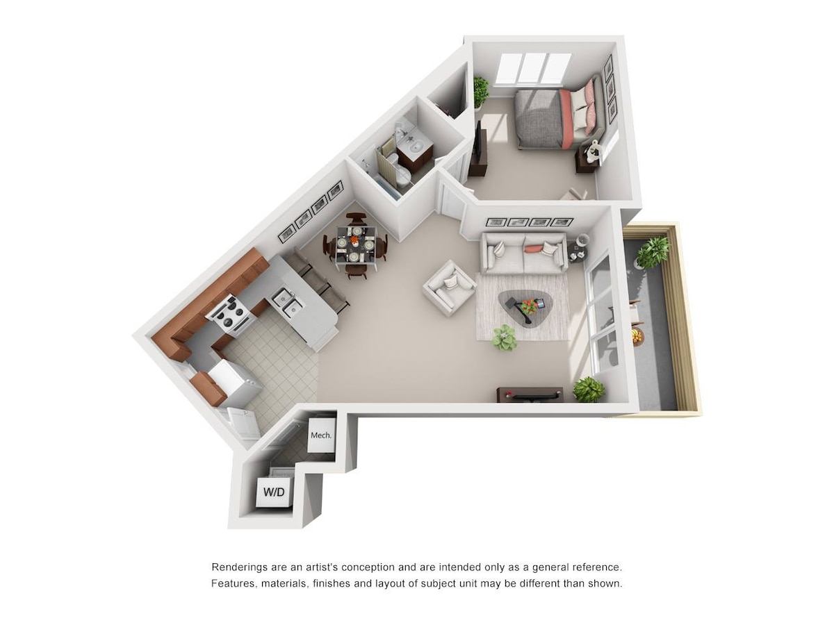 Floorplan diagram for 1Bed/1Bath, showing 1 bedroom