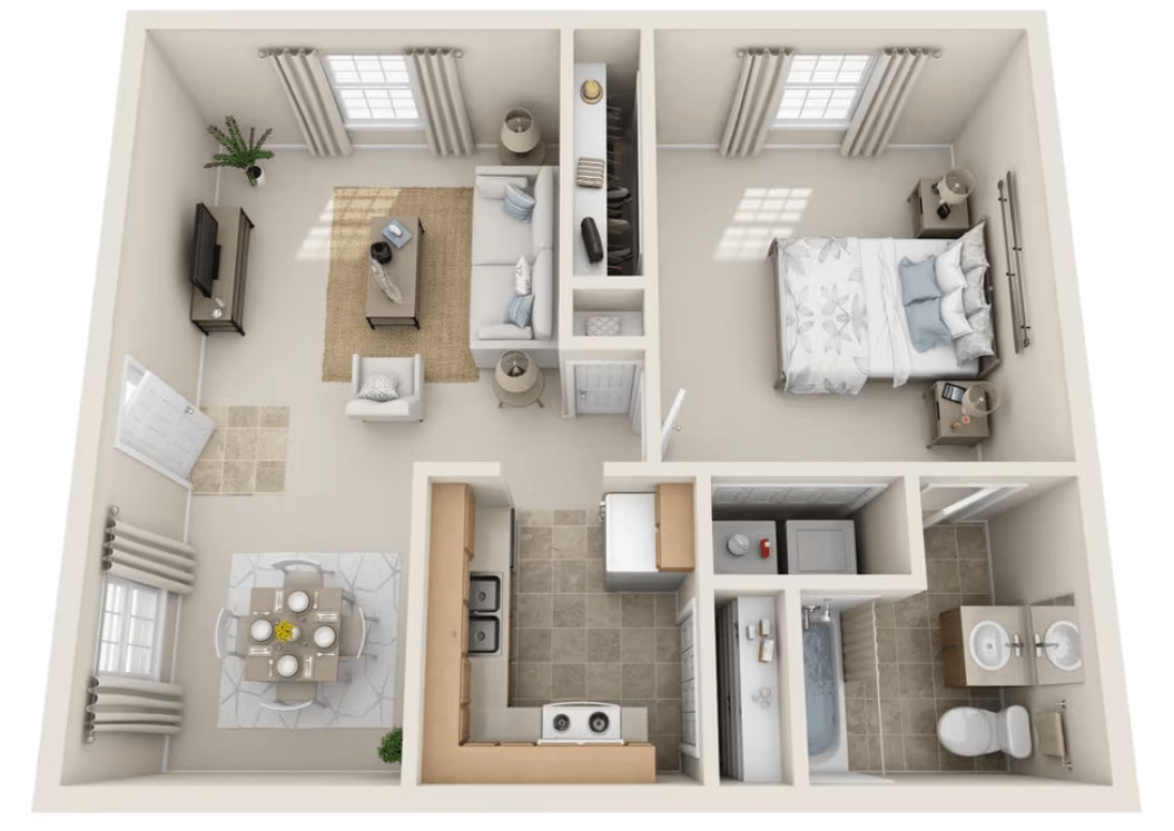 Floorplan diagram for 1Bed/1Bath, showing 1 bedroom