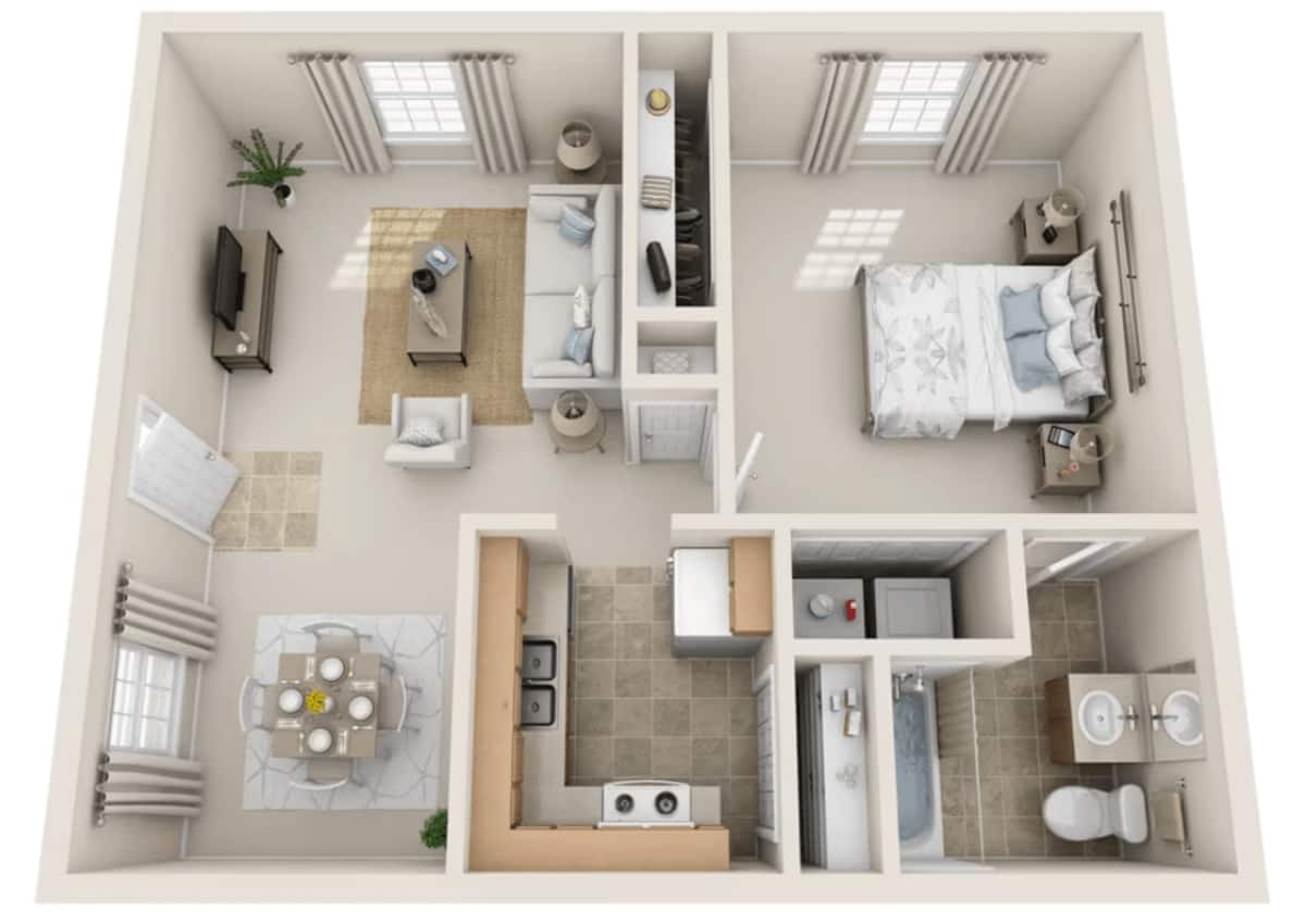 Floorplan diagram for 1Bed/1Bath, showing 1 bedroom