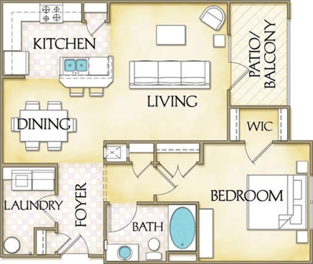 Floorplan diagram for A1, showing 1 bedroom