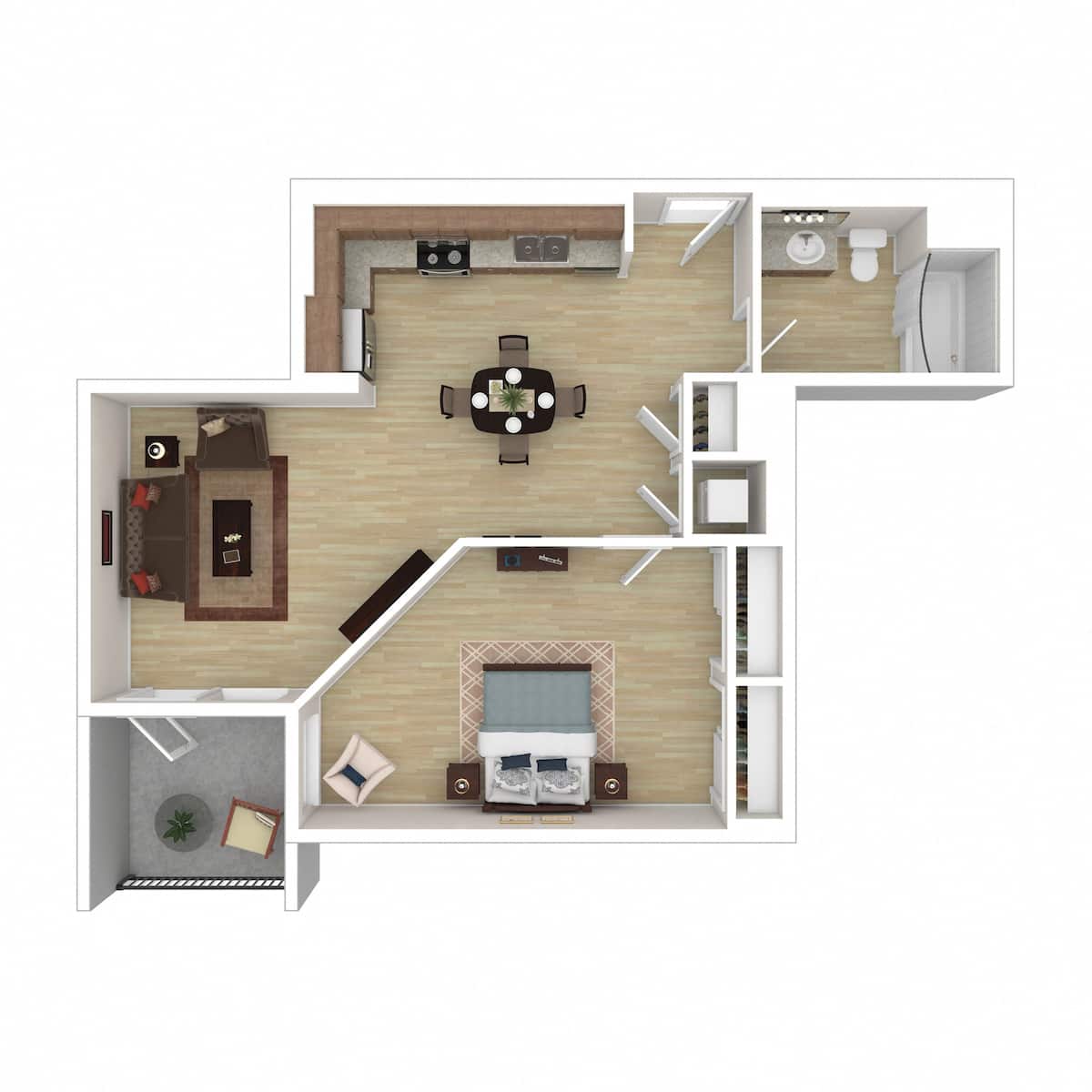 Floorplan diagram for The Peoria, showing 1 bedroom