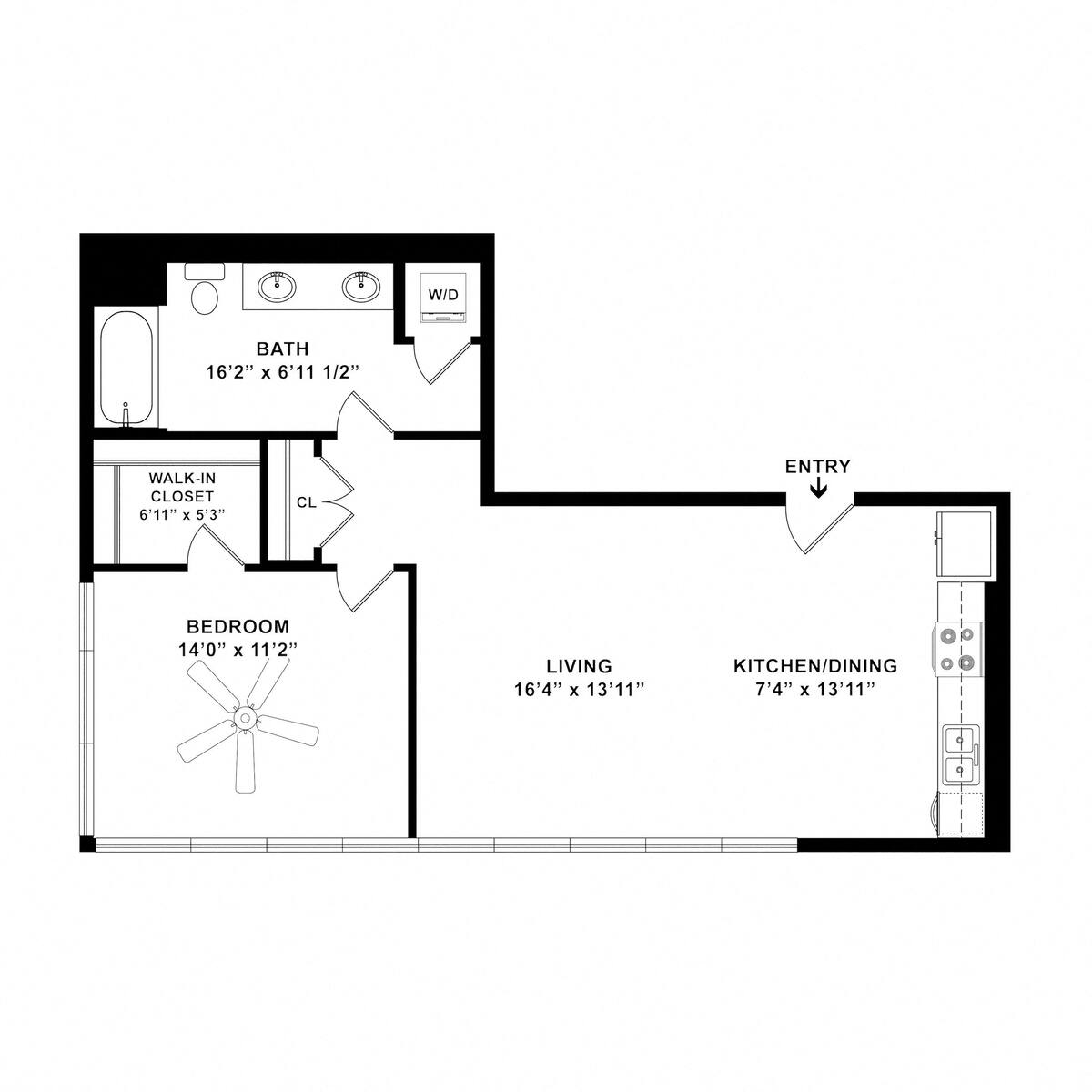 Floorplan diagram for The Springfield, showing 1 bedroom