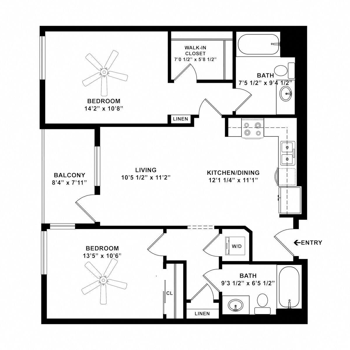 Floorplan diagram for The Aurora, showing 2 bedroom
