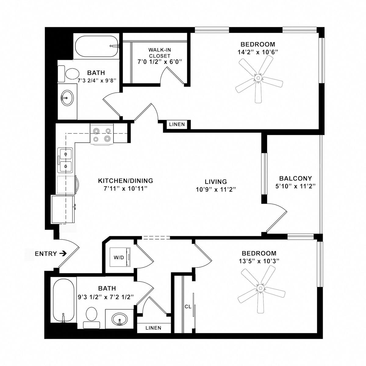 Floorplan diagram for The Rockford, showing 2 bedroom
