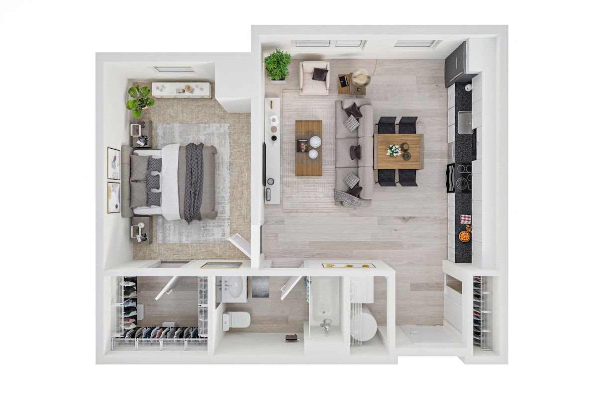 Floorplan diagram for 1x1 B, showing 1 bedroom