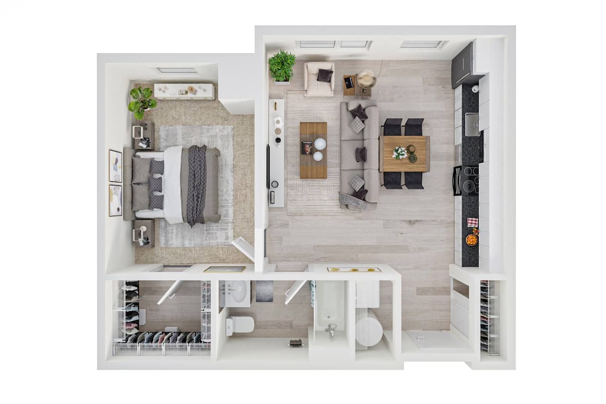 Floorplan diagram for 1x1 B, showing 1 bedroom