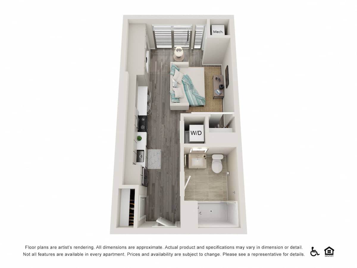 Floorplan diagram for Studio A1, showing Studio