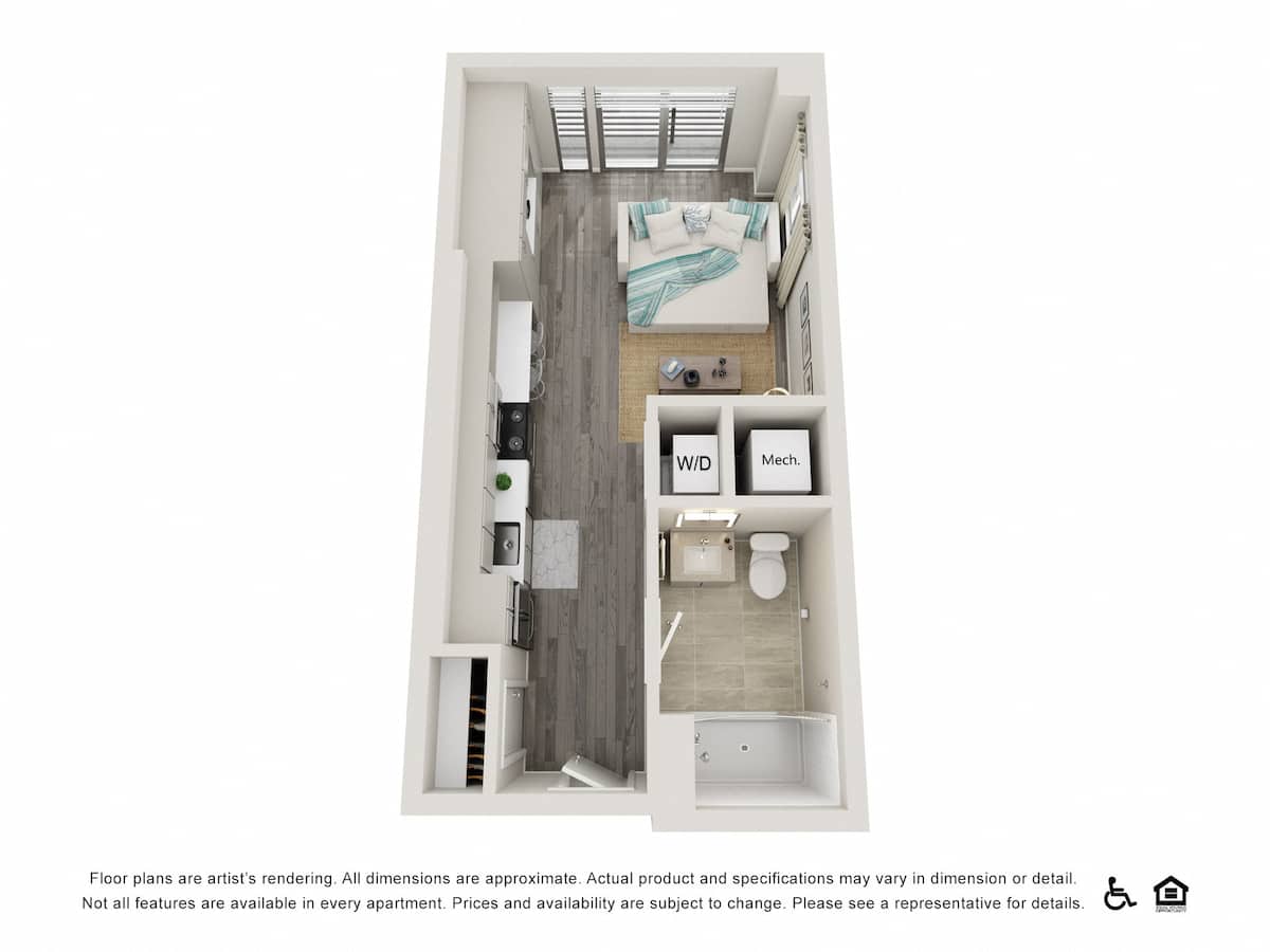 Floorplan diagram for Studio B1, showing Studio