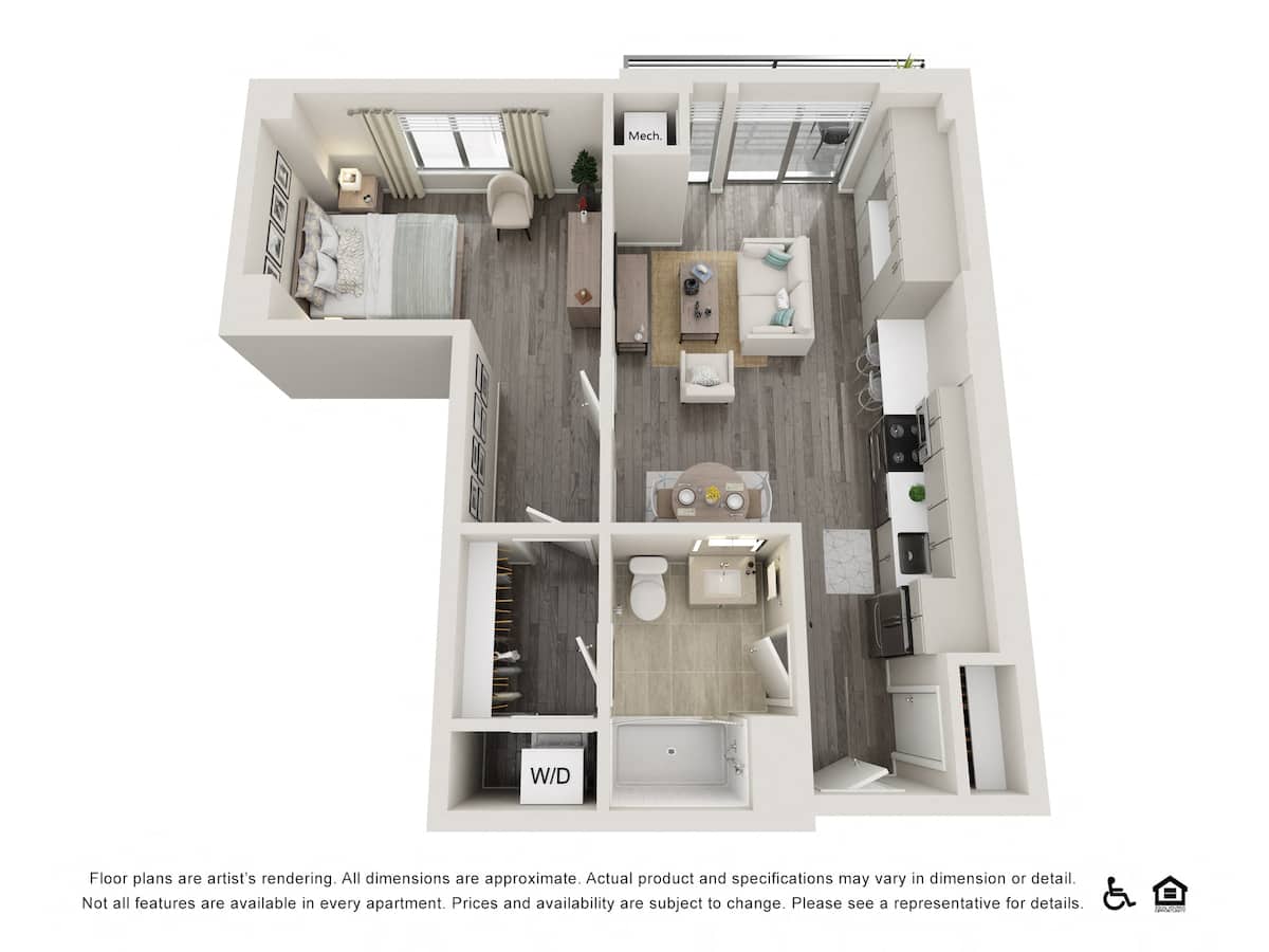 Floorplan diagram for 1 Bed E, showing 1 bedroom
