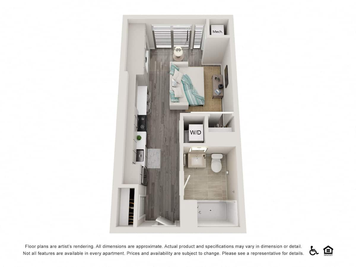 Floorplan diagram for Studio A1, showing Studio