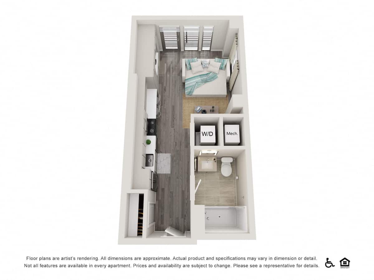 Floorplan diagram for Studio E, showing Studio