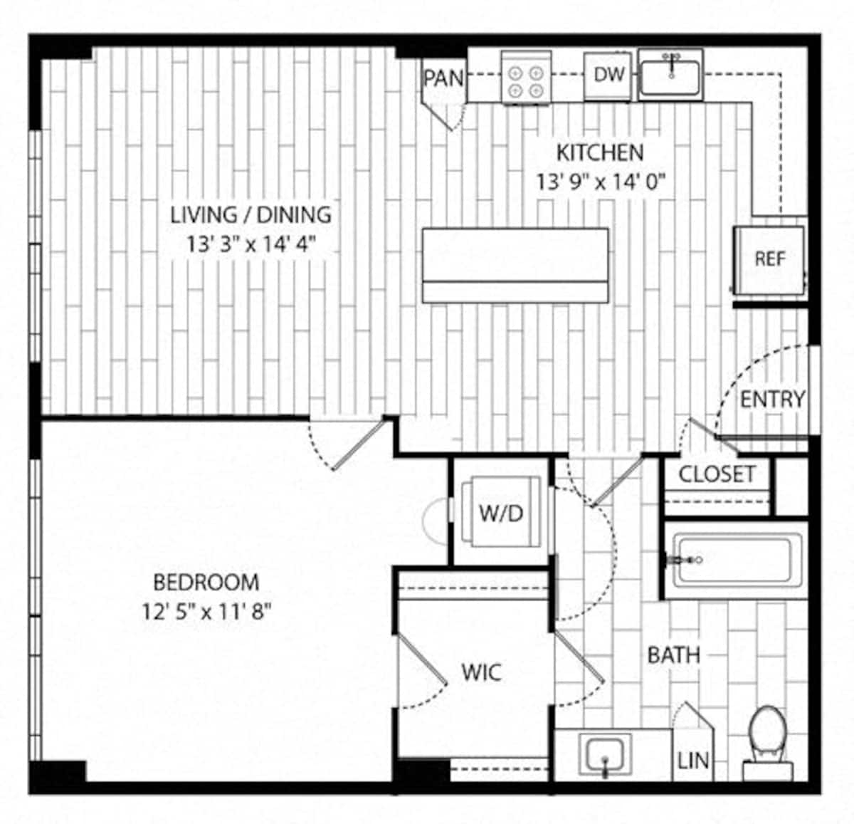 Floorplan diagram for Canyon, showing 1 bedroom