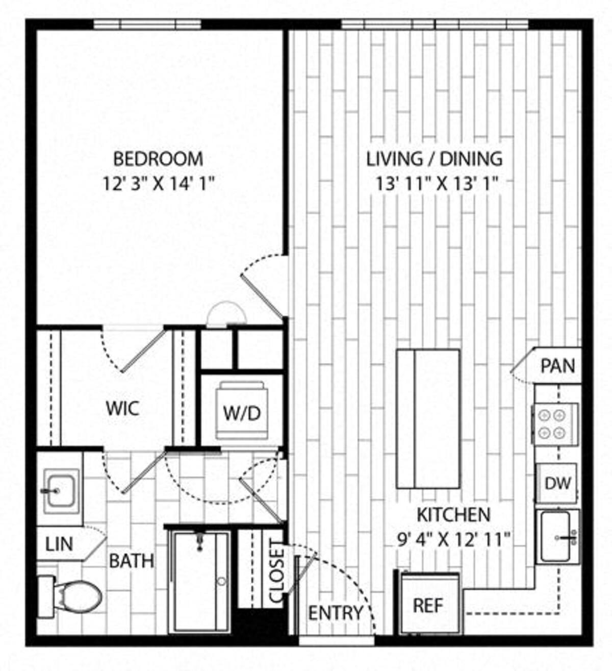Floorplan diagram for Eucalyptus, showing 1 bedroom