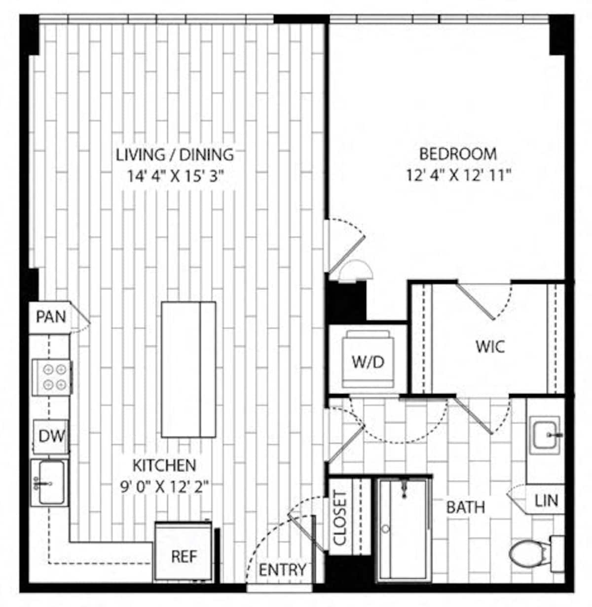 Floorplan diagram for Bigleaf, showing 1 bedroom