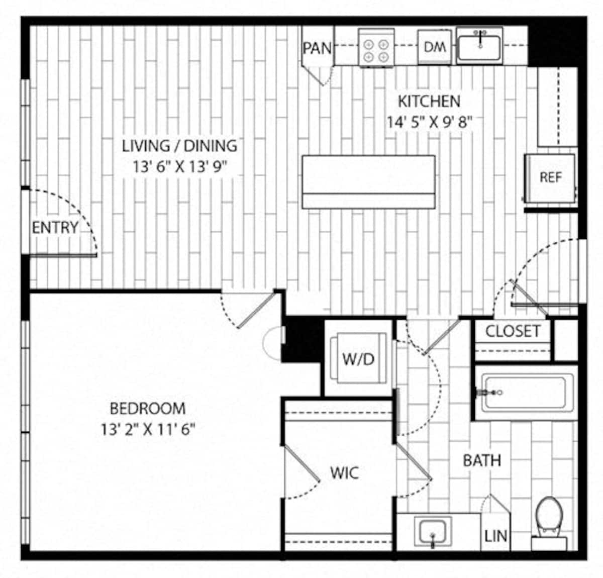 Floorplan diagram for Laurel, showing 1 bedroom