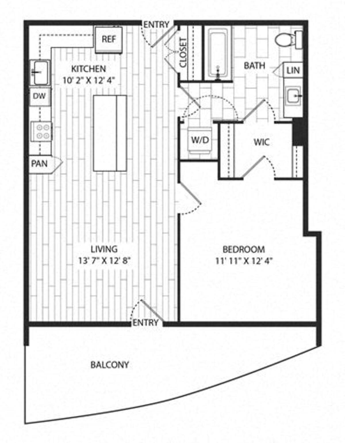 Floorplan diagram for Oak, showing 1 bedroom