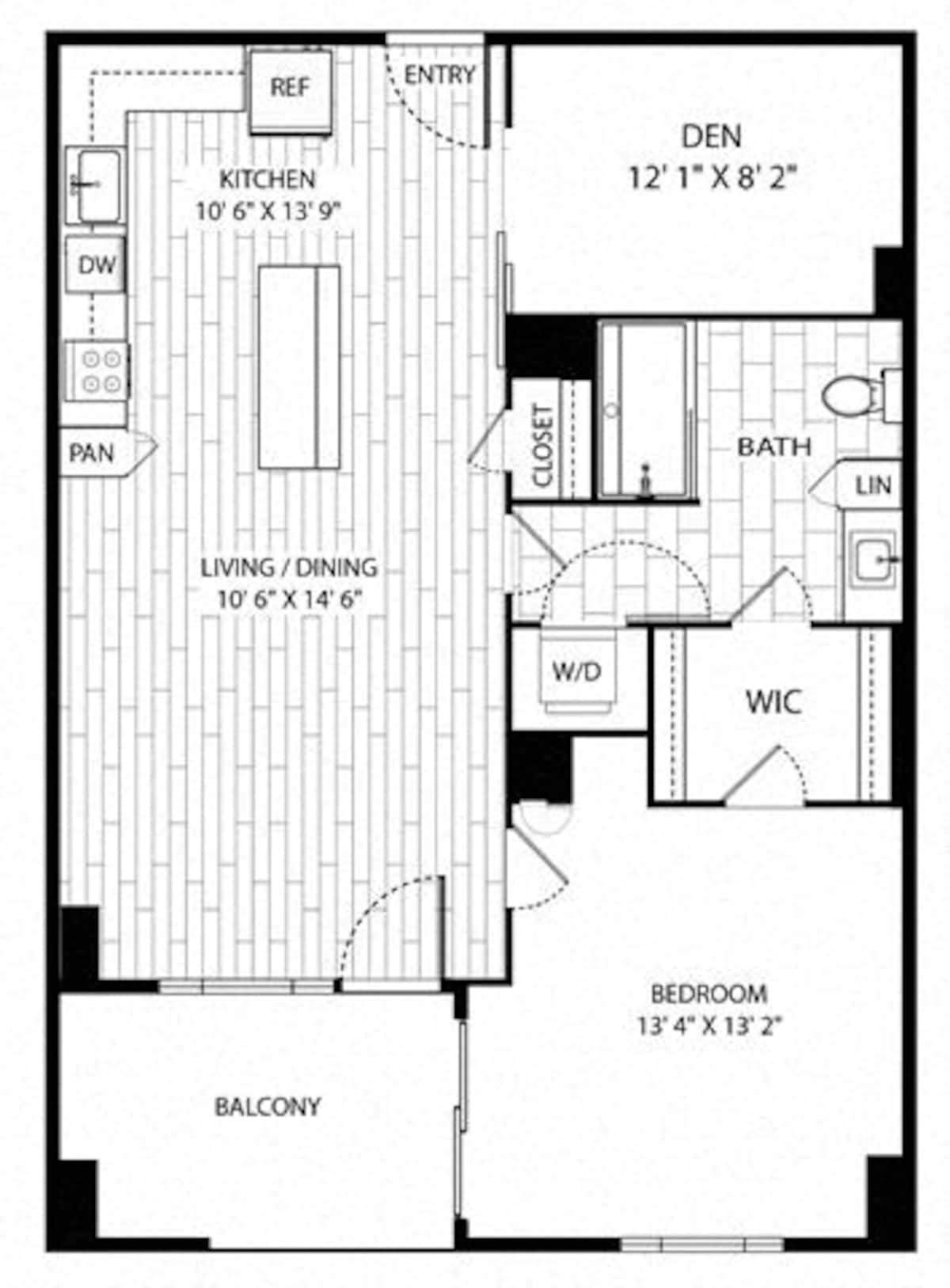 Floorplan diagram for Cottonwood, showing 1 bedroom