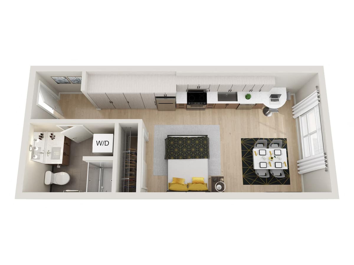 Floorplan diagram for Studio A, showing Studio