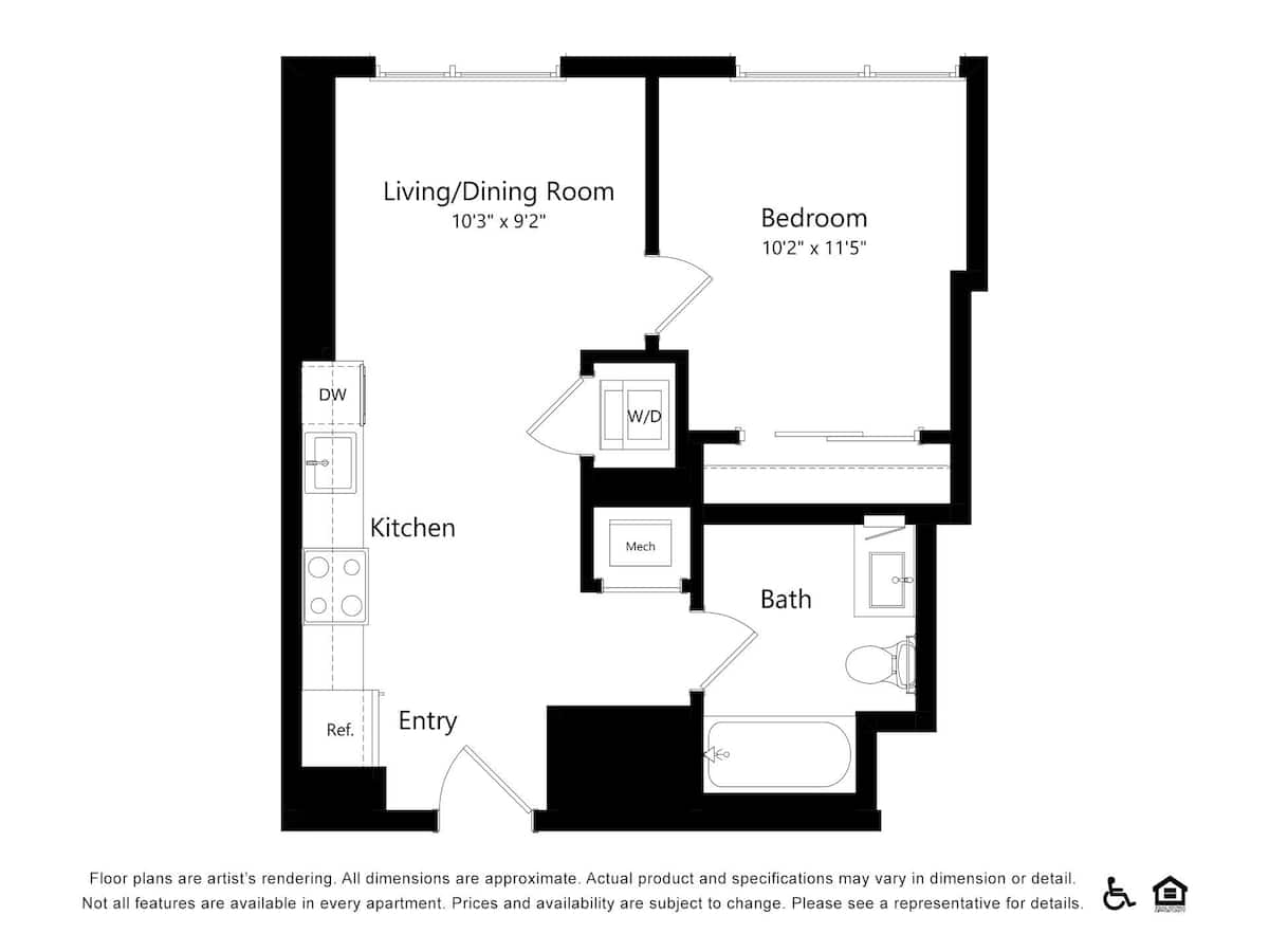 Floorplan diagram for B6, showing 1 bedroom