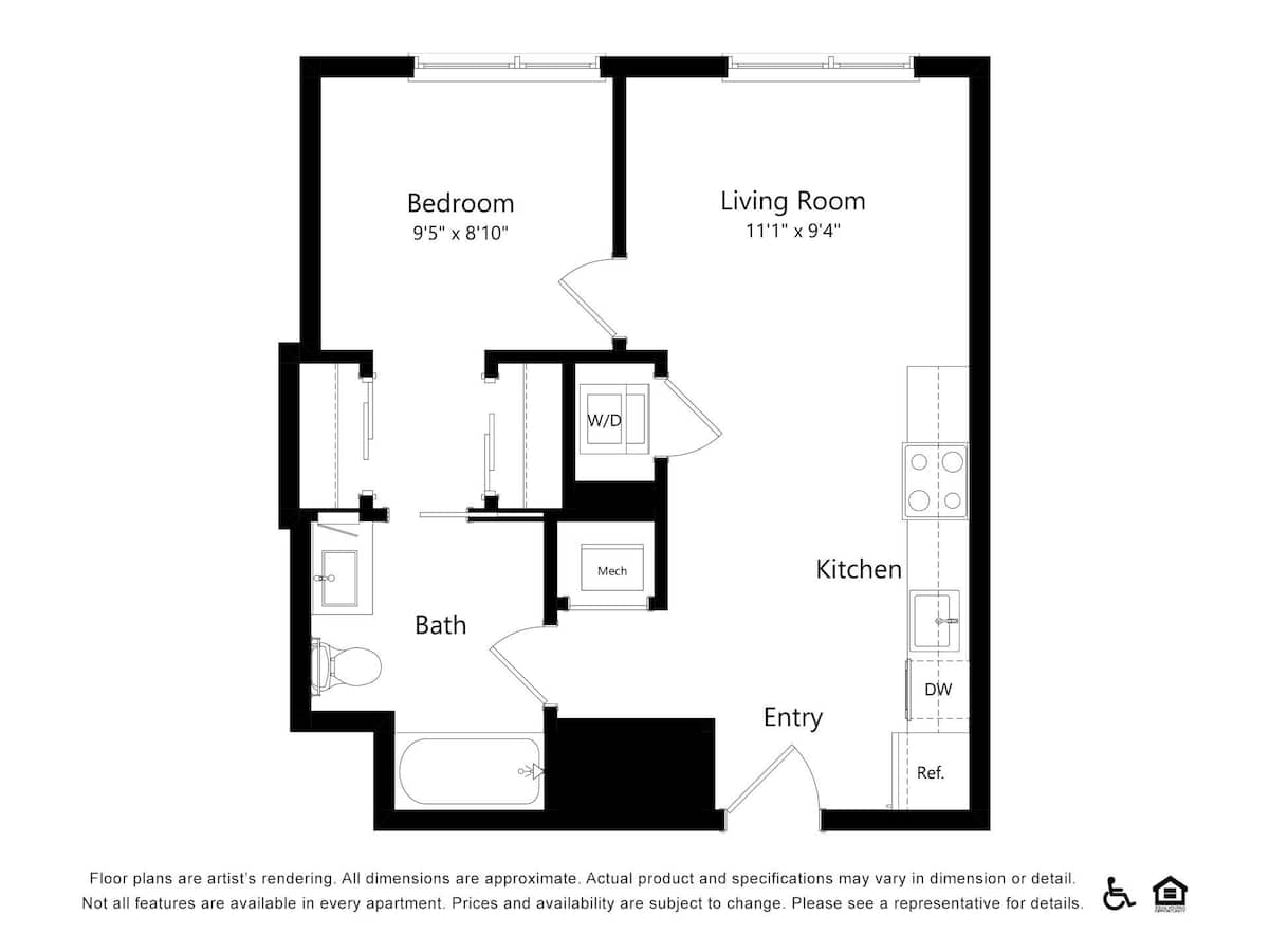 Floorplan diagram for B15, showing 1 bedroom