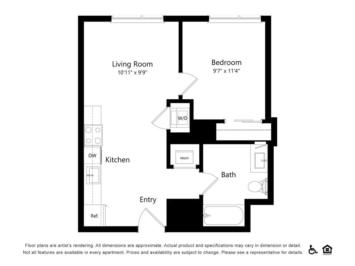 Floorplan diagram for B18, showing 1 bedroom