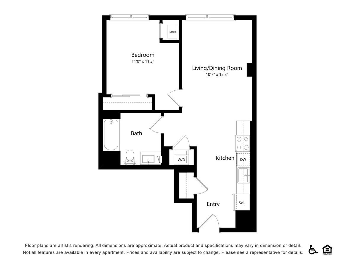 Floorplan diagram for B42, showing 1 bedroom