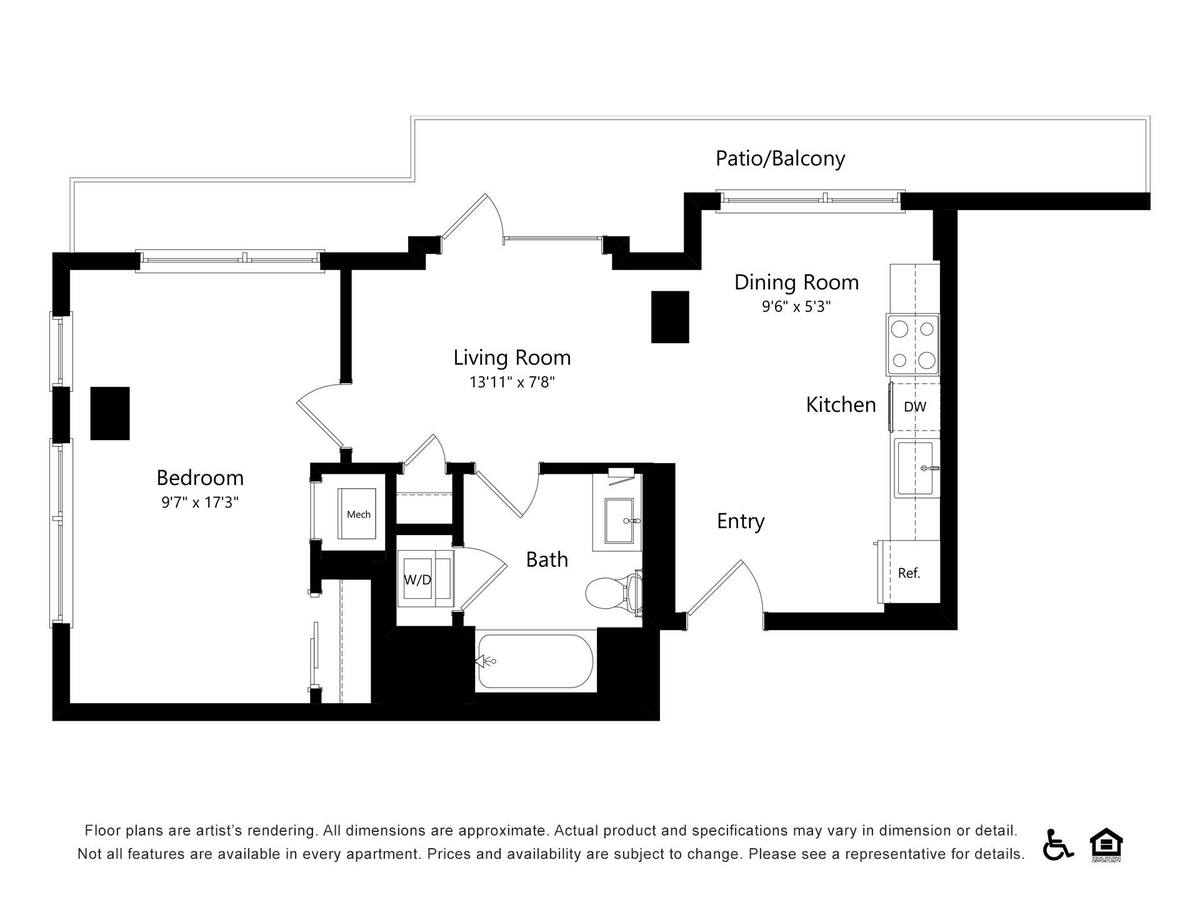 Floorplan diagram for B52, showing 1 bedroom