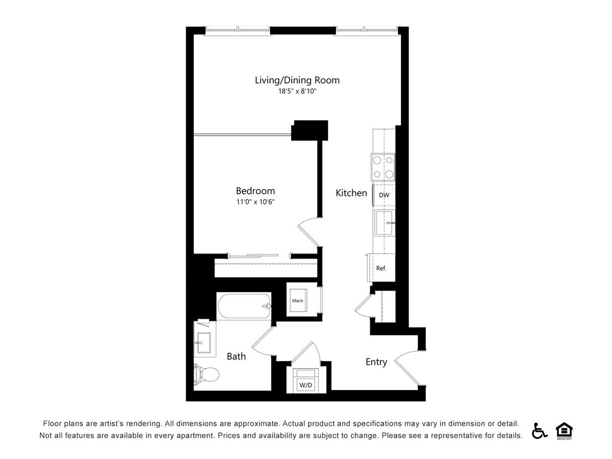 Floorplan diagram for B60, showing 1 bedroom