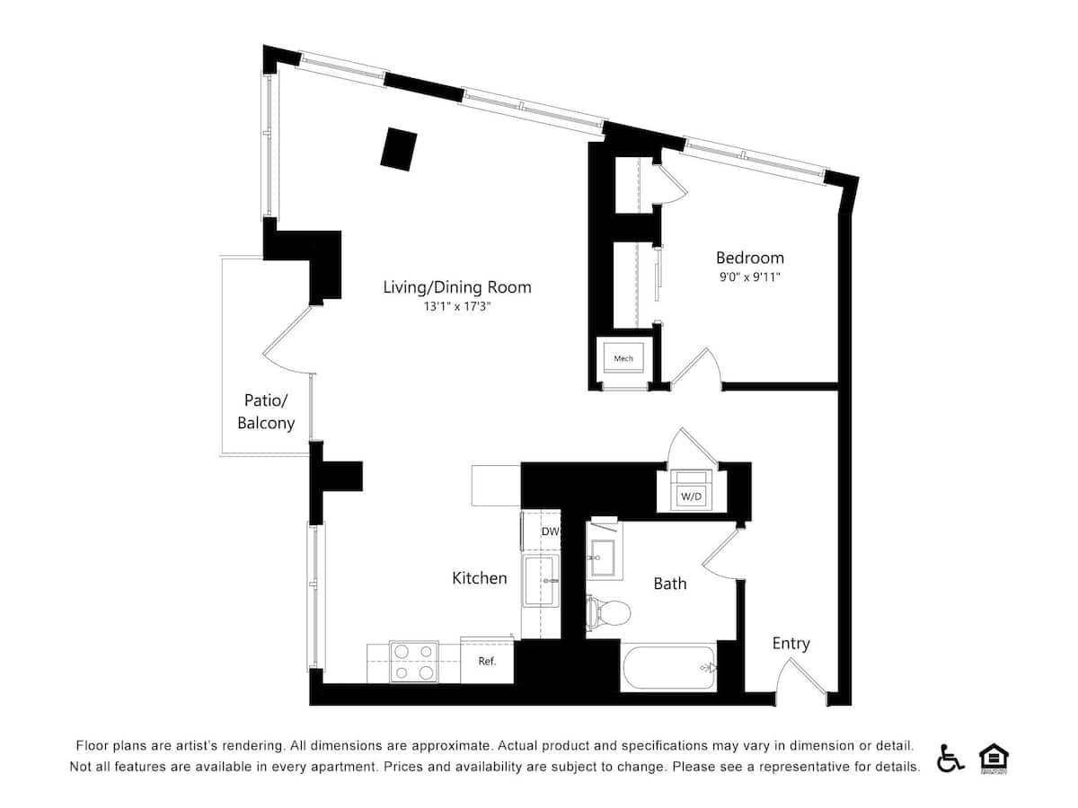 Floorplan diagram for B73, showing 1 bedroom