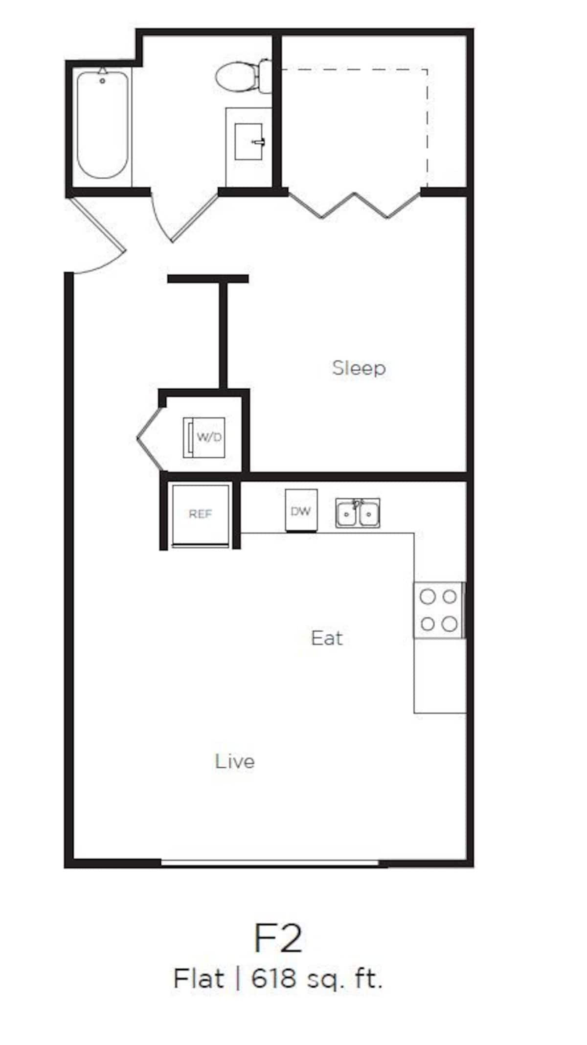 Floorplan diagram for Flat B 1 Bedroom, showing 1 bedroom