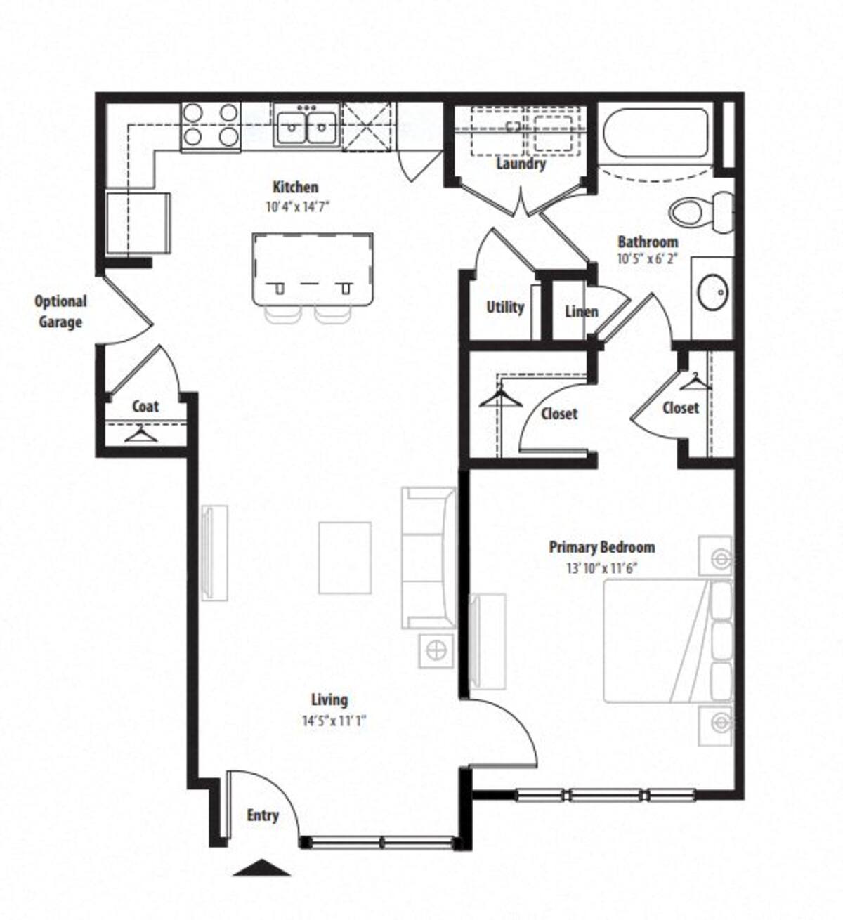 Floorplan diagram for A1, showing 1 bedroom