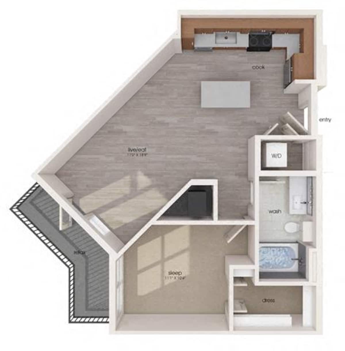 Floorplan diagram for A01, showing 1 bedroom