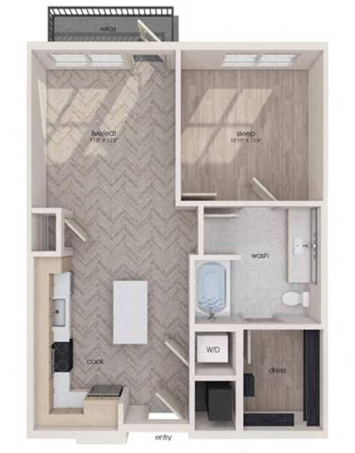 Floorplan diagram for A02, showing 1 bedroom