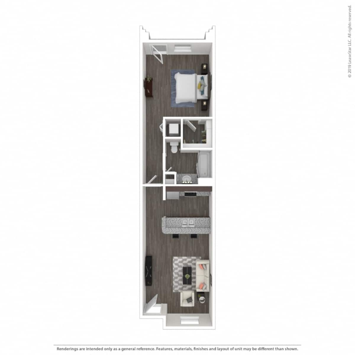 Floorplan diagram for Kensington, showing 1 bedroom