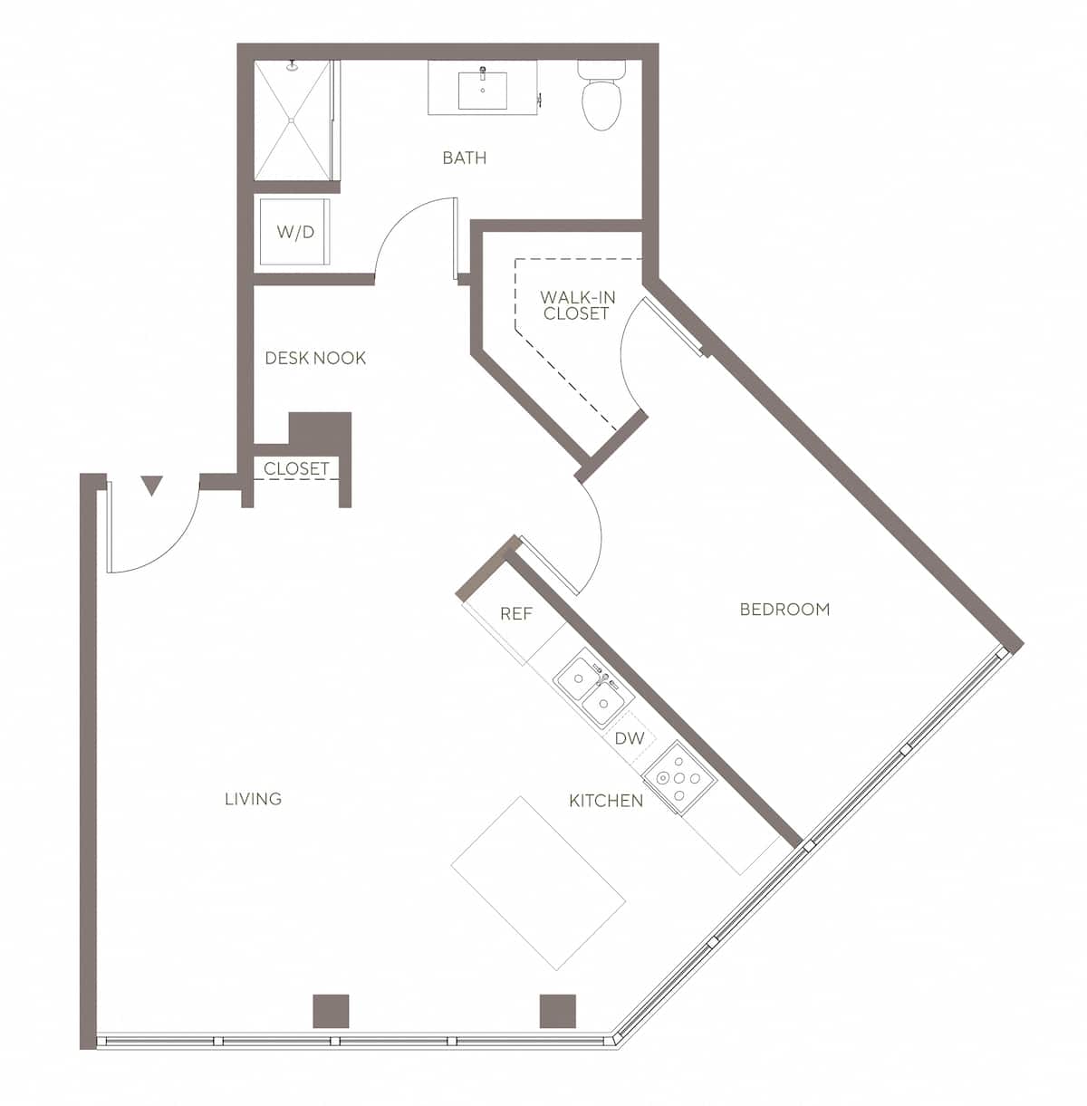 Floorplan diagram for A15 - Lofts, showing 1 bedroom