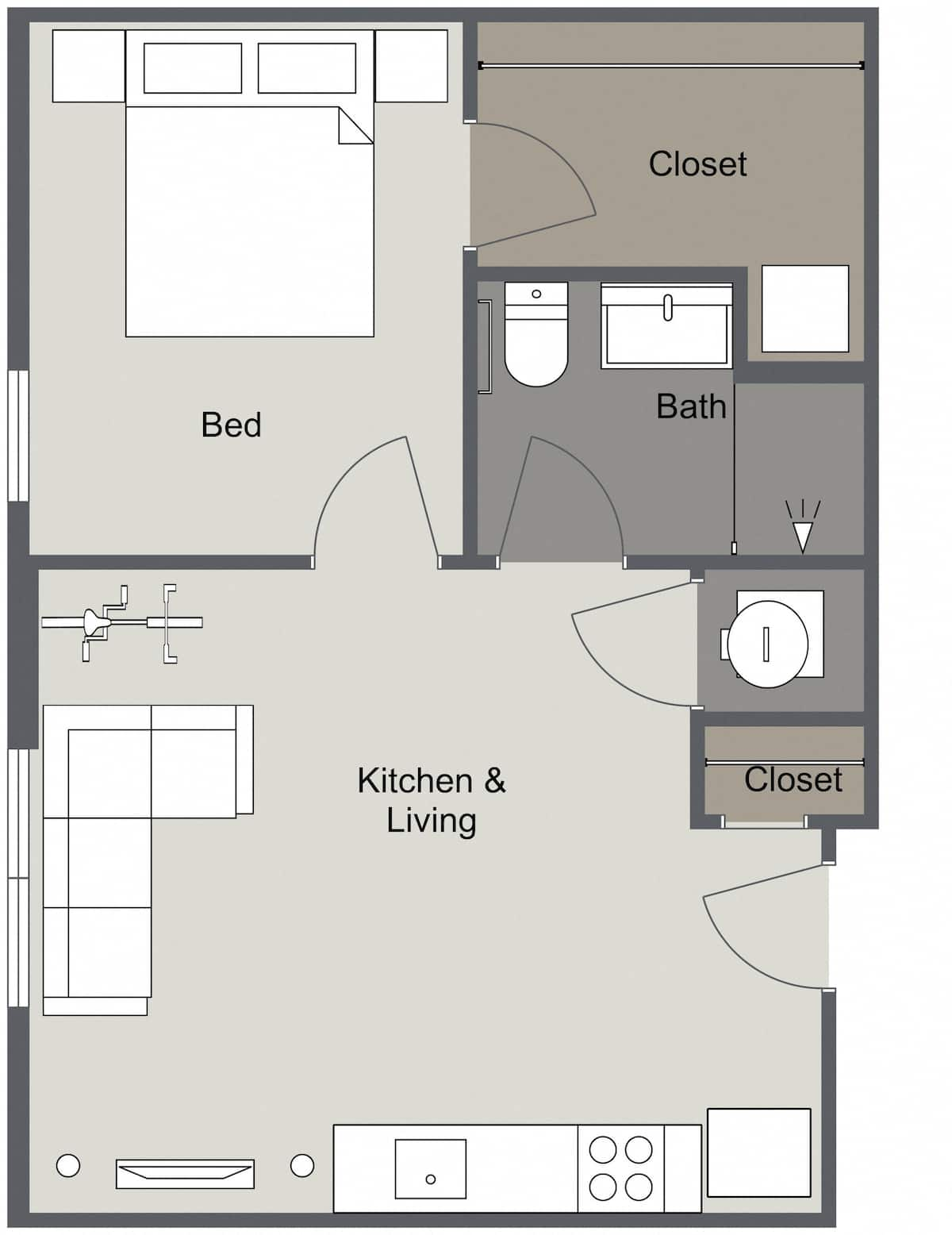 Floorplan diagram for 1A, showing 1 bedroom