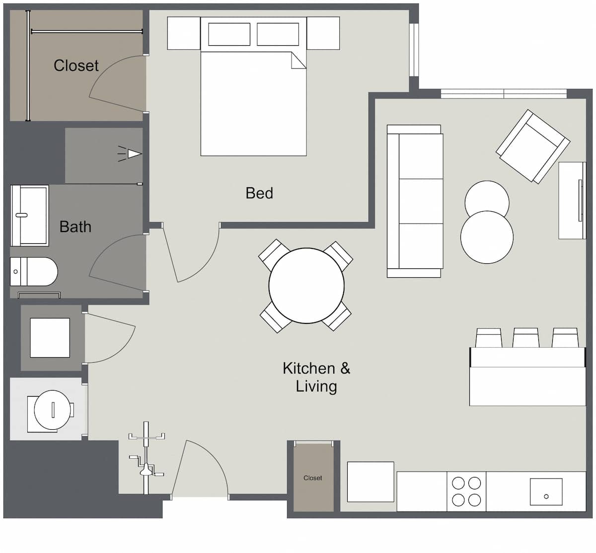 Floorplan diagram for 1D, showing 1 bedroom