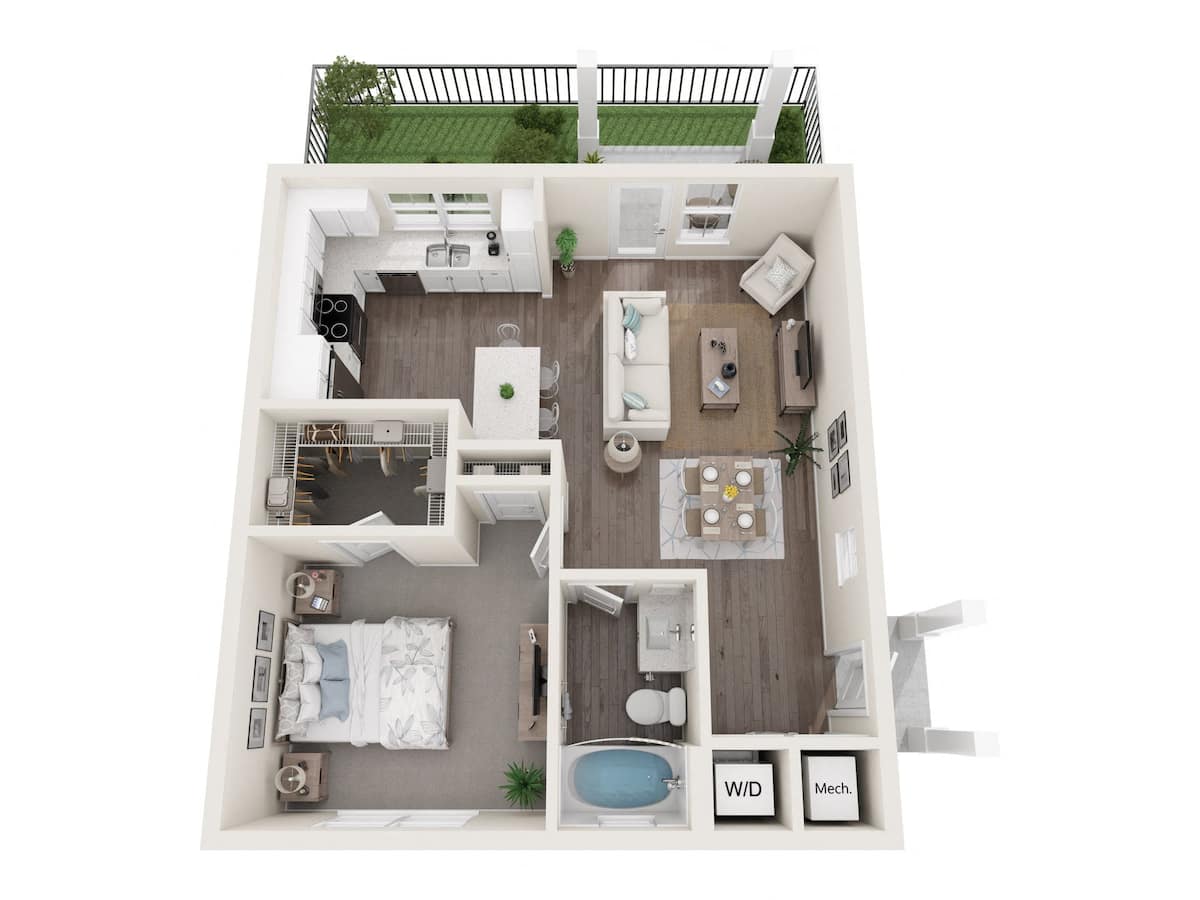 Floorplan diagram for 1x1 Duplex, showing 1 bedroom