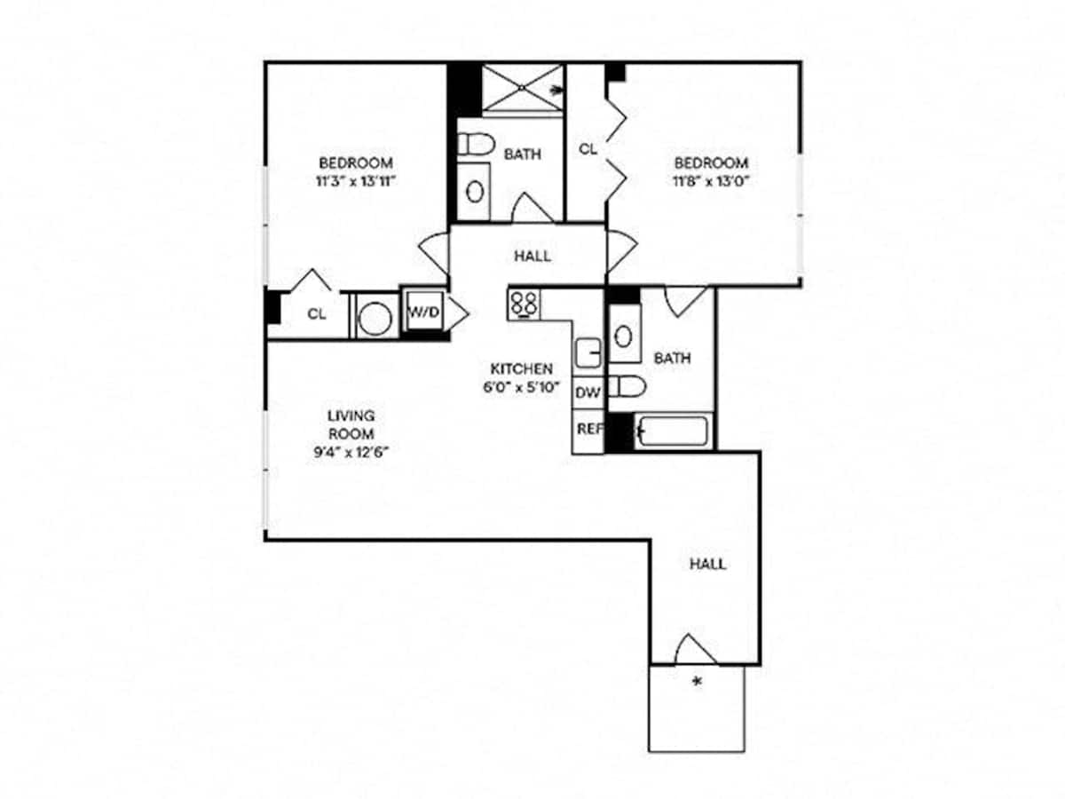 Floorplan diagram for B2 Furnished, showing 2 bedroom