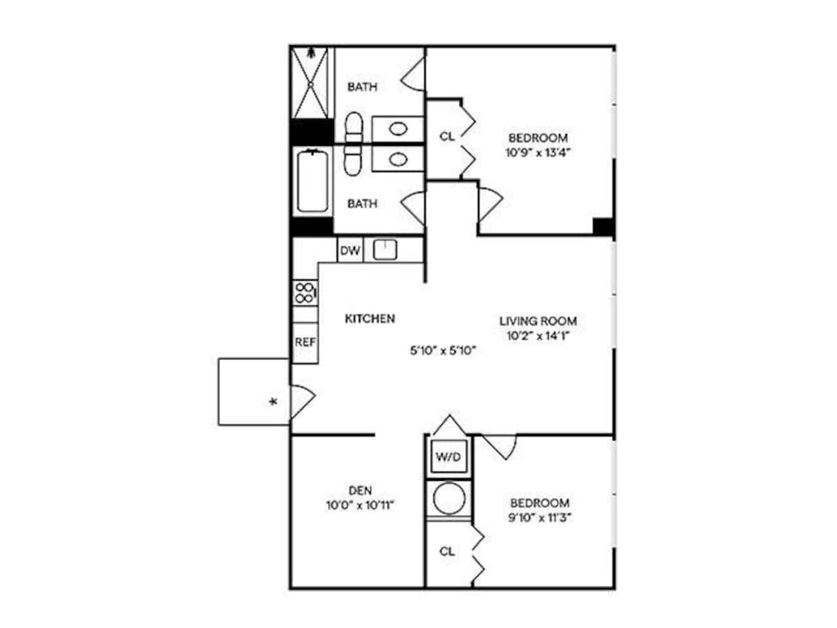 Floorplan diagram for B3 Furnished, showing 2 bedroom