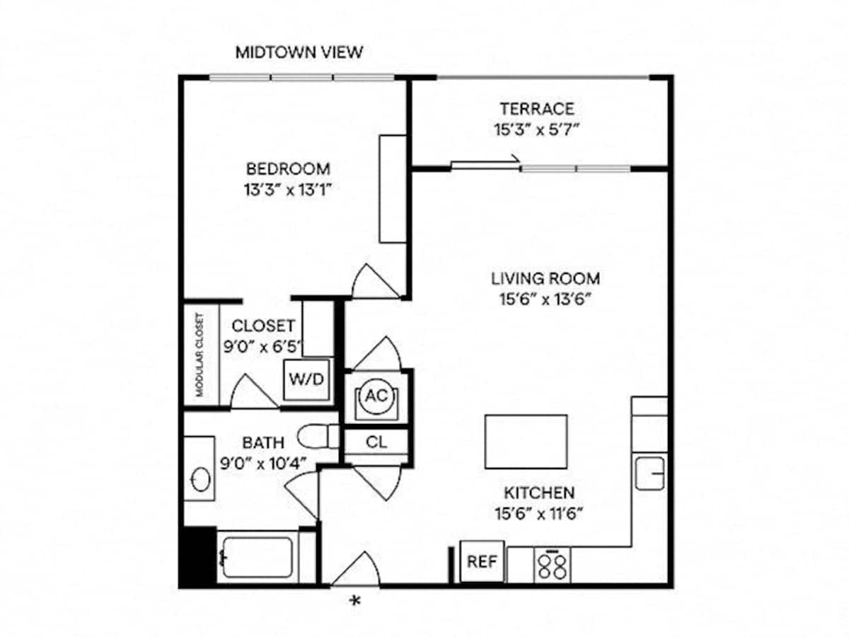 Floorplan diagram for A10, showing 1 bedroom