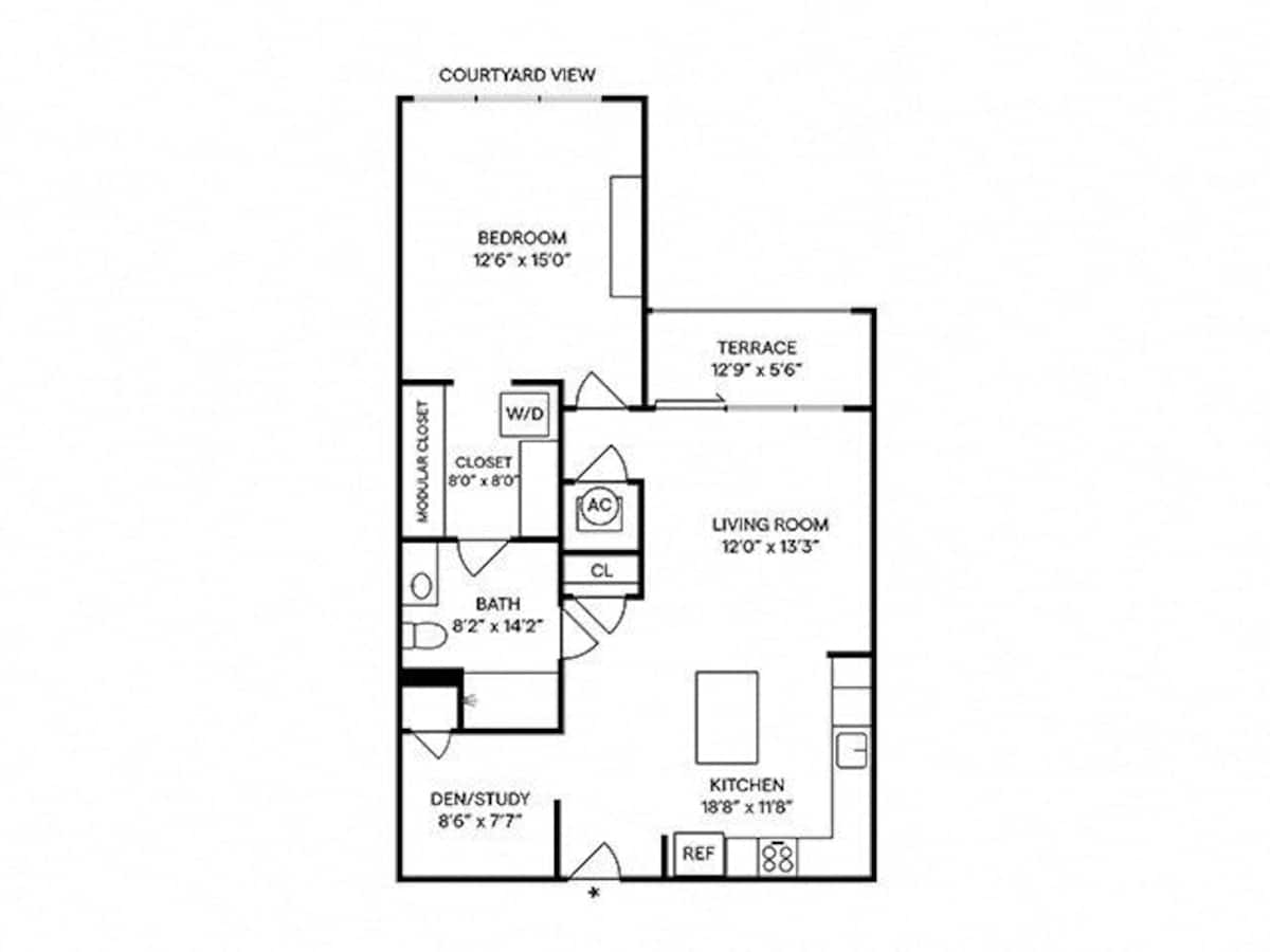 Floorplan diagram for A11, showing 1 bedroom