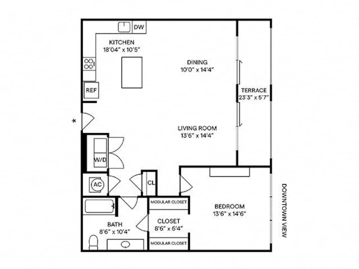 Floorplan diagram for A13, showing 1 bedroom
